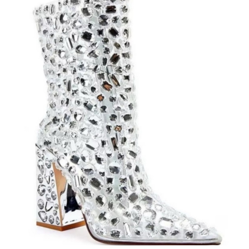 Crystal-Embellished Silver Women's Boots